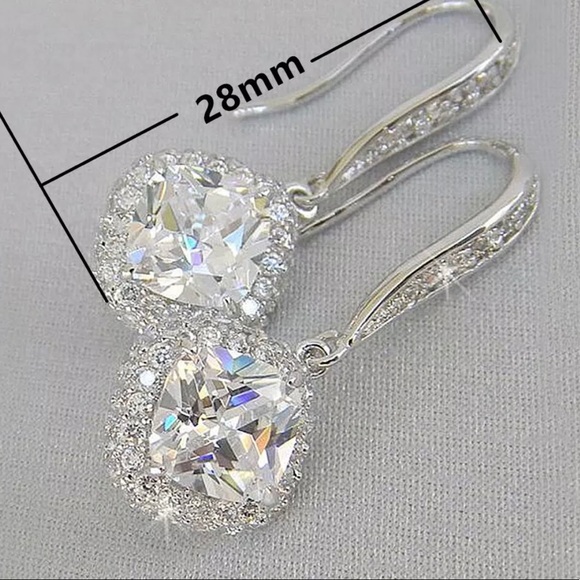 Silver Diamond Drop Earrings - Picture 4 of 6